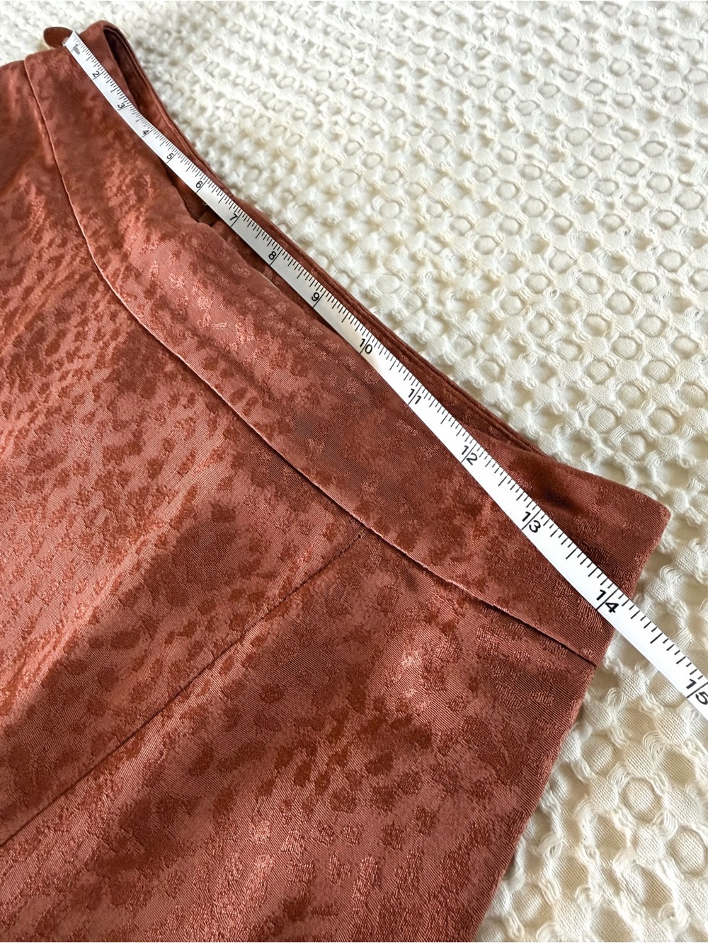 Madewell Cheetah Jacquard Bias Cut Midi Skirt Rust Satin Size 4 ND132 HO21 - Picture 9 of 11